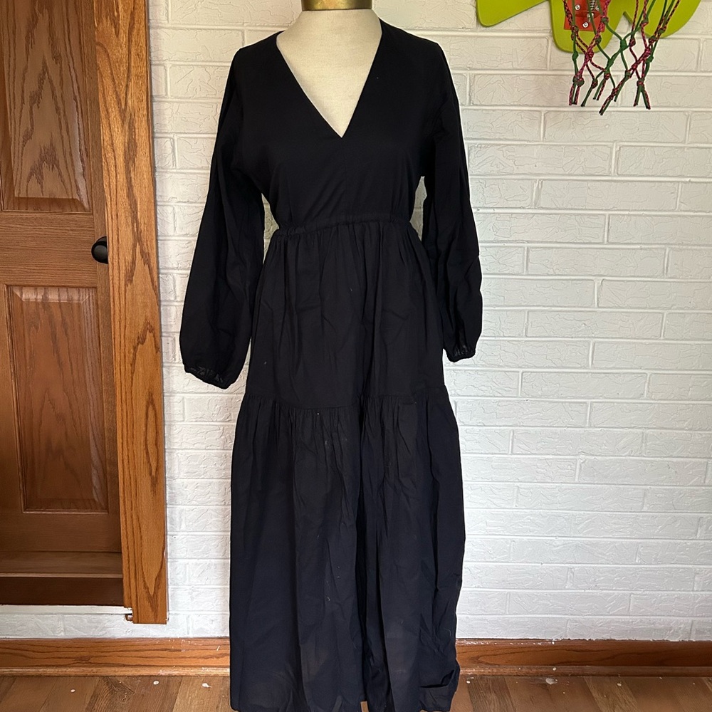 Modern Citizen Black Wrap Sundress with Bishop Sleeves